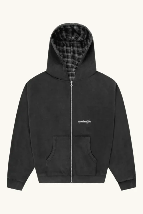 Revesible Plade Zip Hoodie Washed Black