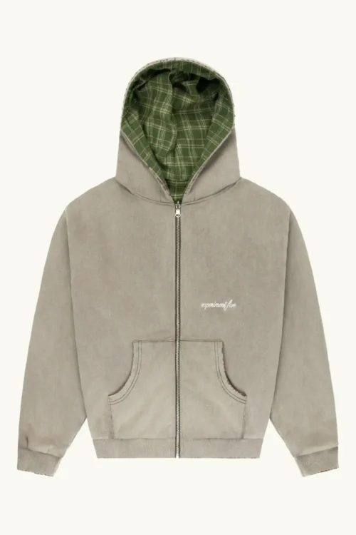 Revesible Plade Zip Hoodie Washed Brown